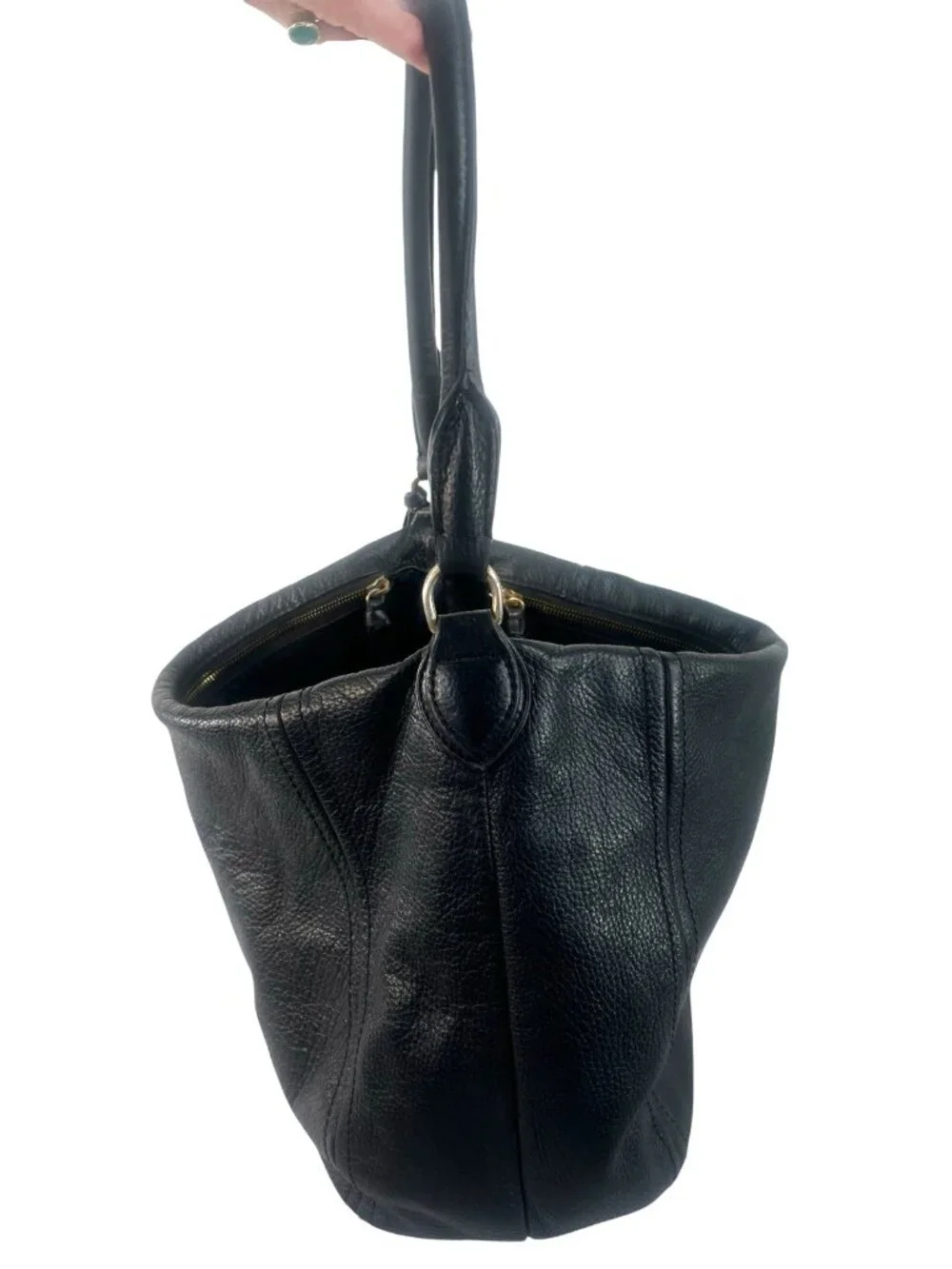 vtg J CREW Large Hobo Pebbled Napa Leather Shoulder Bag 3 Compartaments